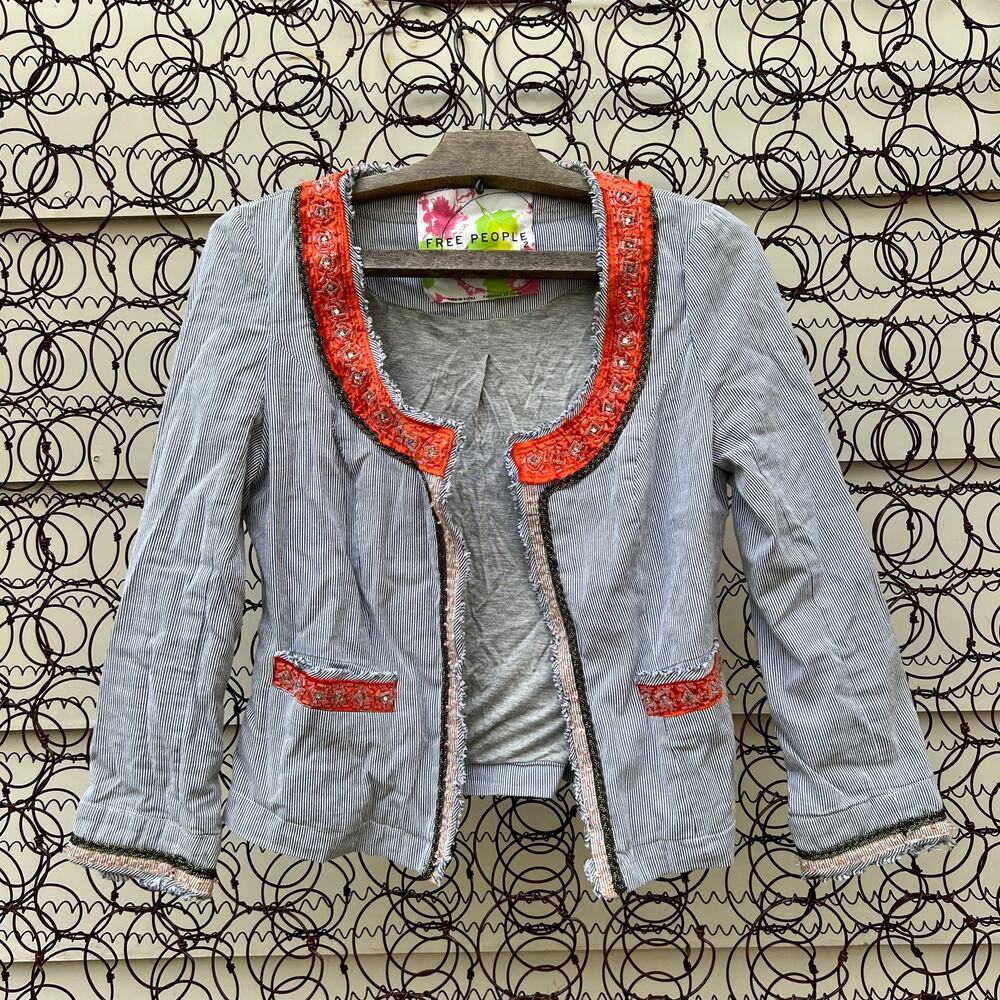 Free People boho stripe beaded oriental inspired jacket